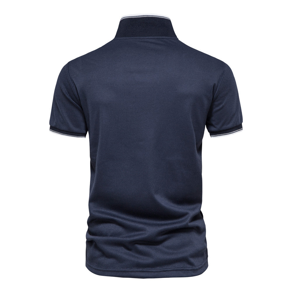 Men Solid Color V-neck POLO Shirt Overalls Short-sleeved Top