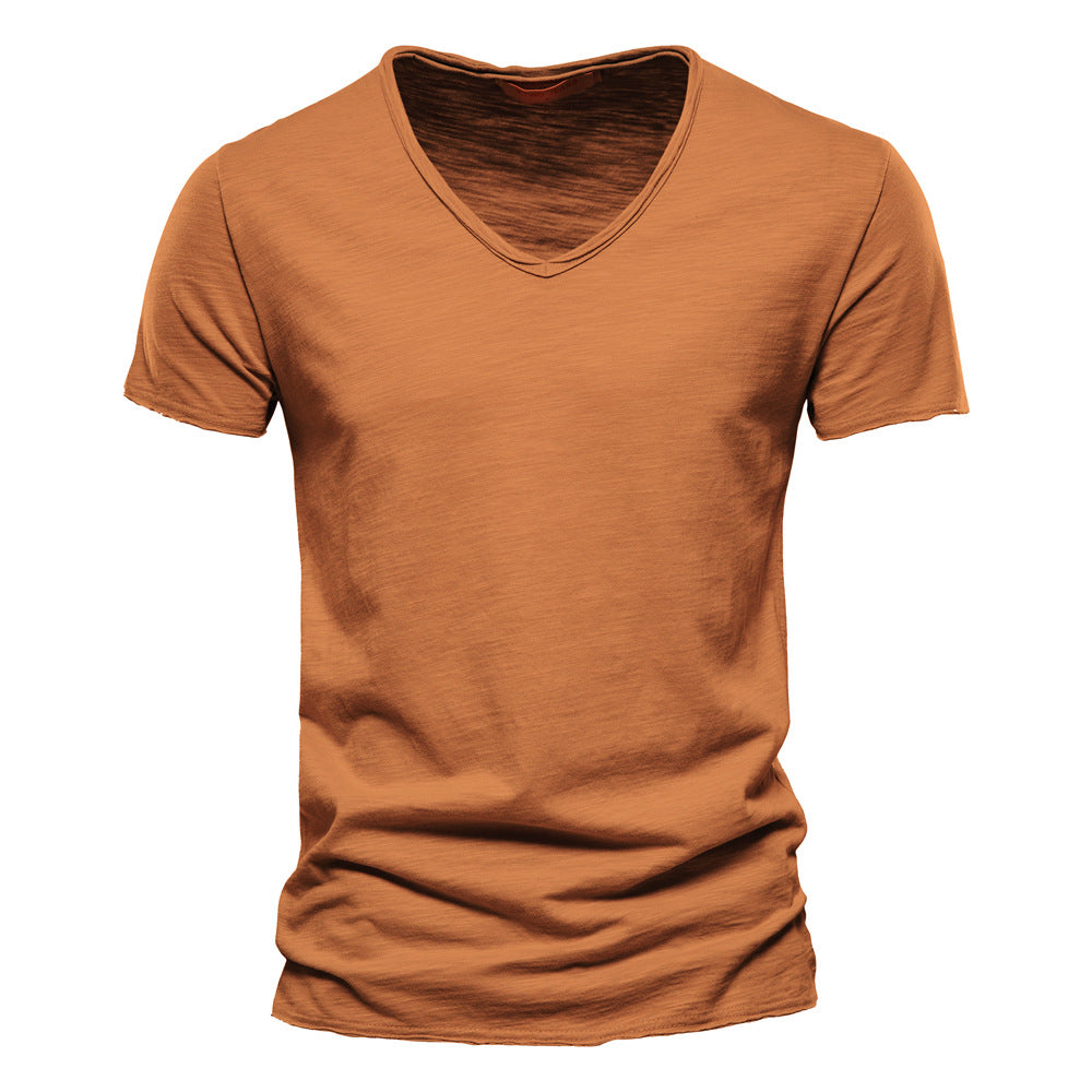 Cotton V-neck Short-sleeved T-shirt