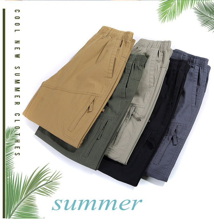 Men's Summer Elastic Pants Plus Size Tooling Pure Cotton Outdoor Casual Sports Shorts