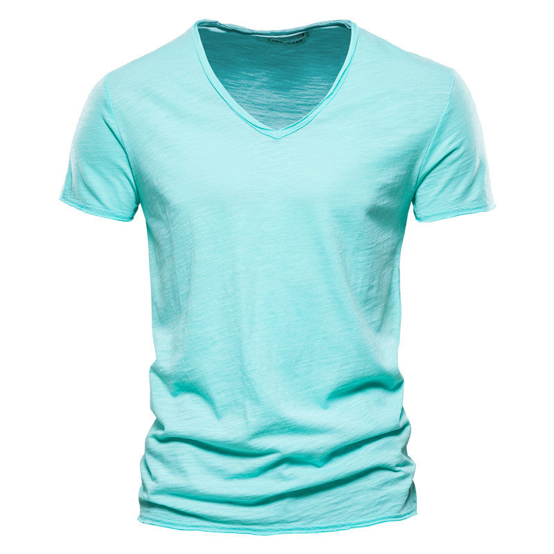 Cotton V-neck Short-sleeved T-shirt