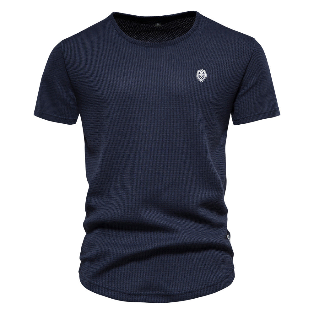 Casual Embroidery Men's Round Neck Solid Color Sports T-shirt