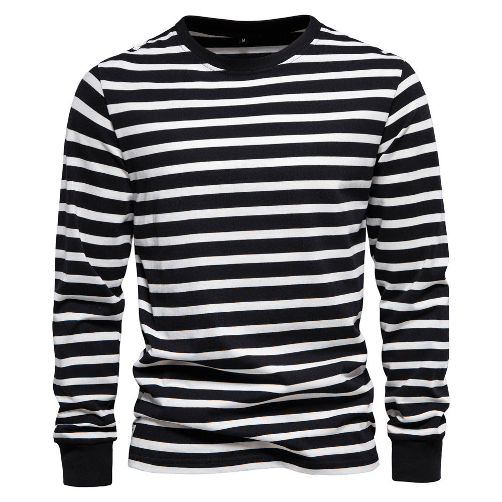 Casual Striped Top Round Neck Men's Cotton T-Shirt