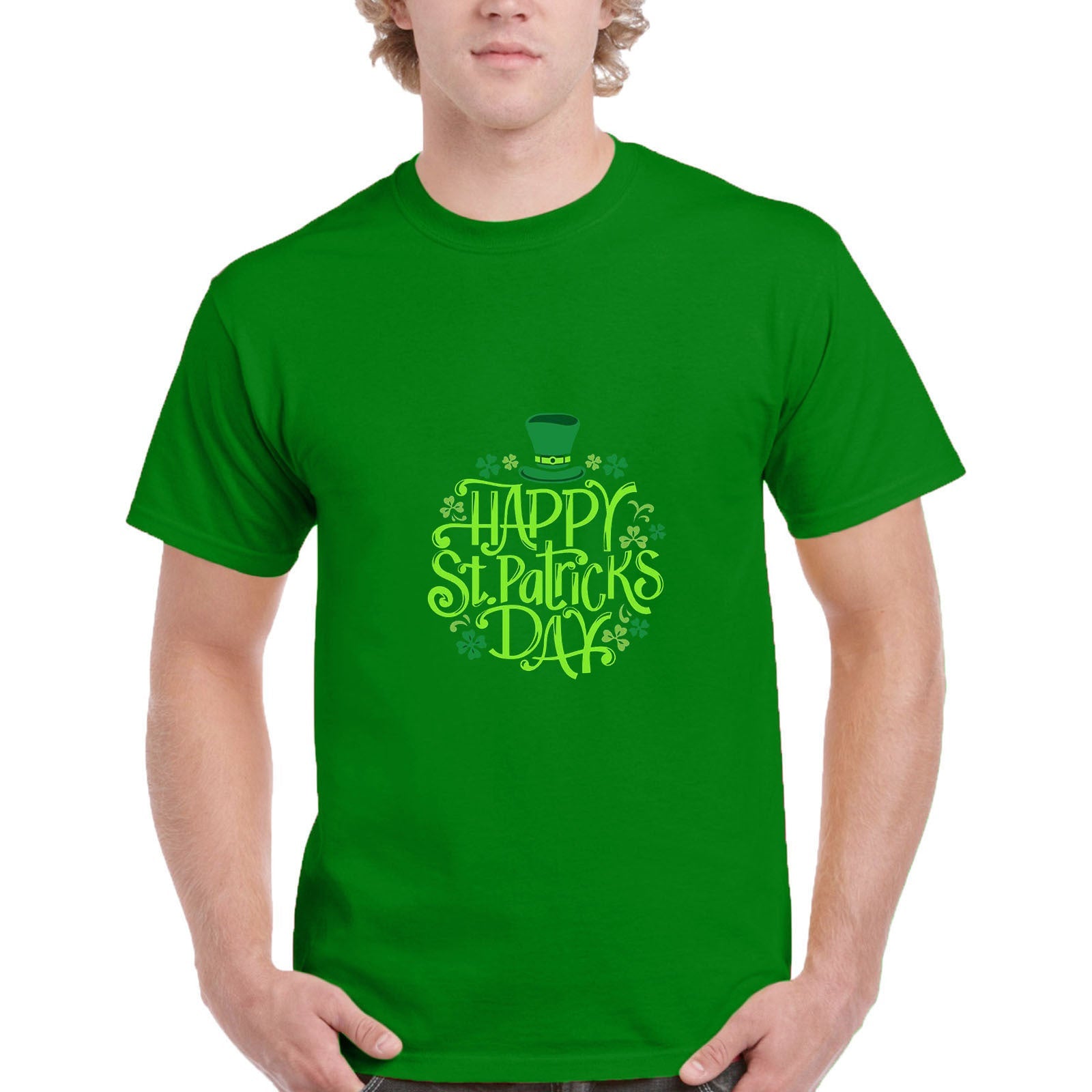 Men's St Patrick's Day Green Printing Short Sleeve Crew Neck T-shirt Top