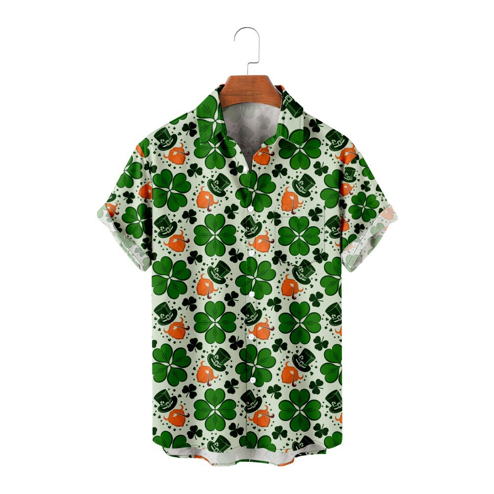 Men's St. PA Festival Pattern 3D Printed Loose Short Sleeve Pocket Shirt