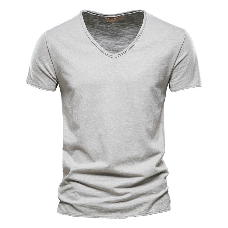 Cotton V-neck Short-sleeved T-shirt