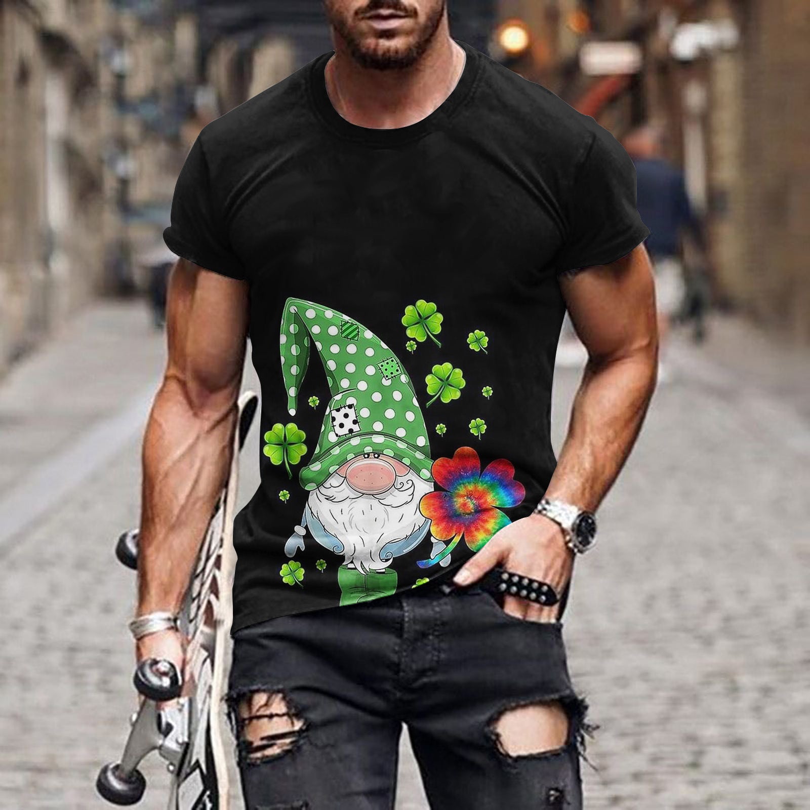 Men's 3D Printed St. Patrick Crew Neck Short Sleeve T-shirt