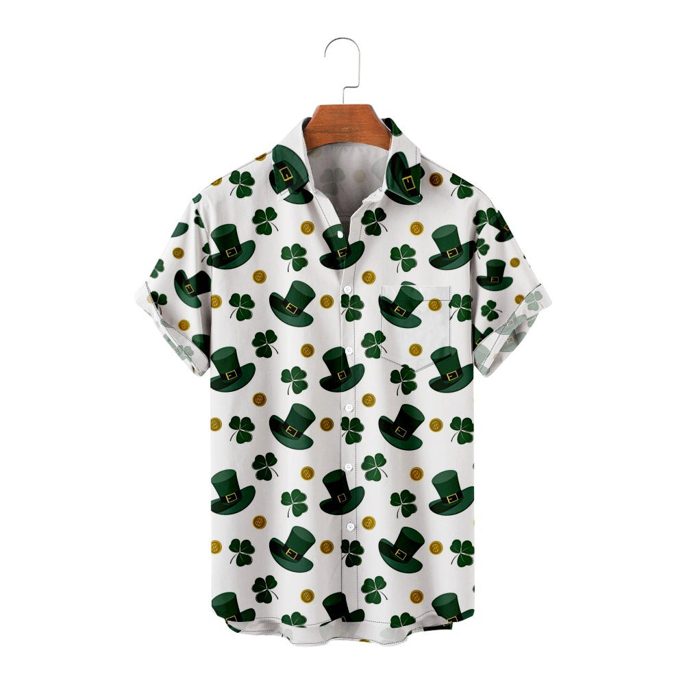 Men's St. PA Festival Pattern 3D Printed Loose Short Sleeve Pocket Shirt