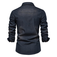 Denim Non-ironing Shirt Men's Casual Solid Color Long-sleeved Shirt