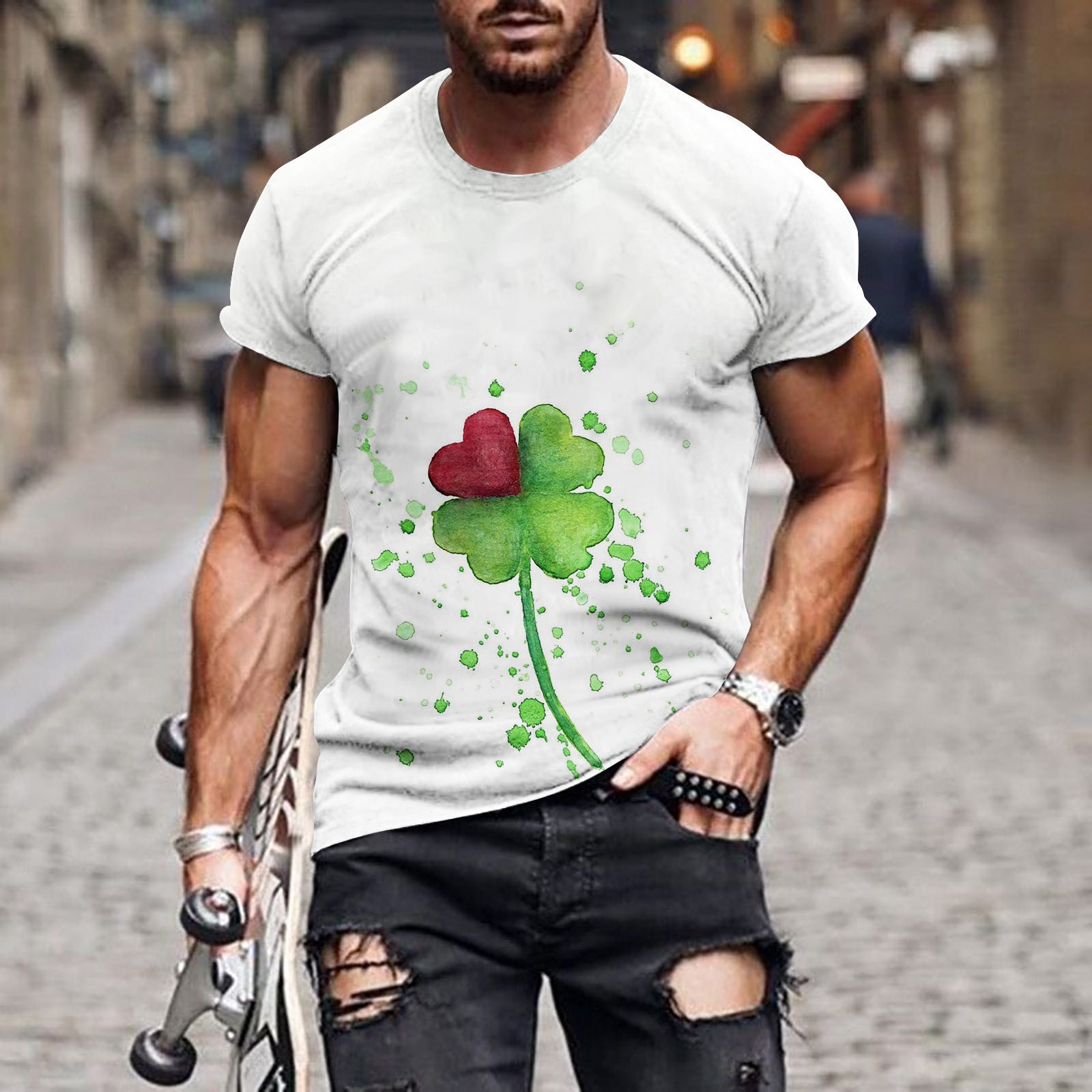 Happy St Patrick's Day Plant Flowers Print T-Shirt