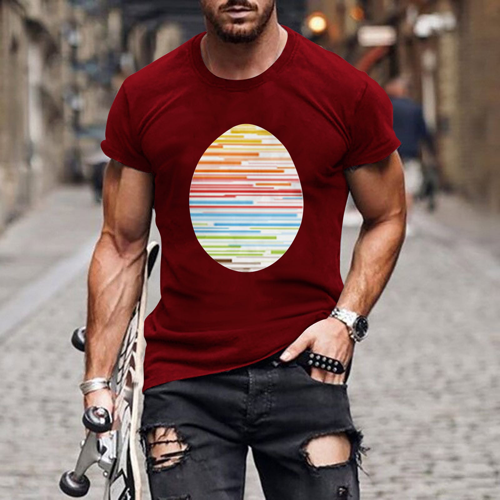 Men's Round Neck Short Sleeve 3D Printed Summer Easter Loose T-shirt