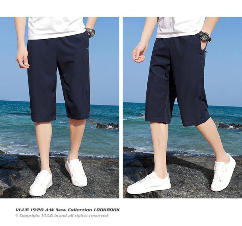 Men's Ice Silk Cropped Pants Shorts Summer Outerwear Plus Size Loose Sports Shorts