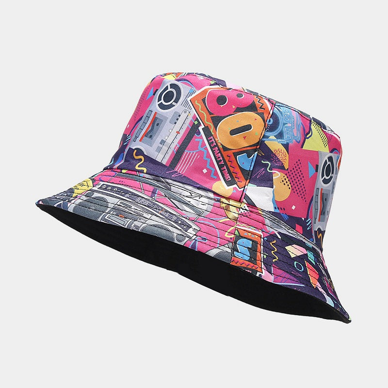 Graffiti Hat Male Nostalgic Classic Tape Pattern Double-sided Basin Hat