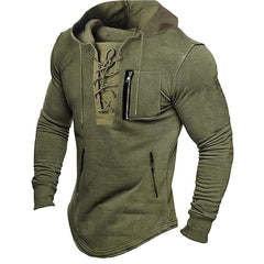 Men's Hoodie Solid Color Tied Zipper Pocket Sports Street Sweatshirt