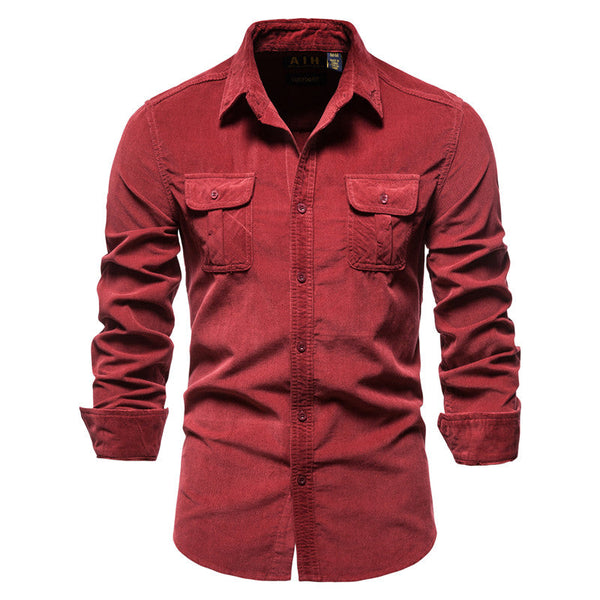 Men's Corduroy Long Sleeve Shirt Cotton Casual Tactical Workwear Ropa Hombre