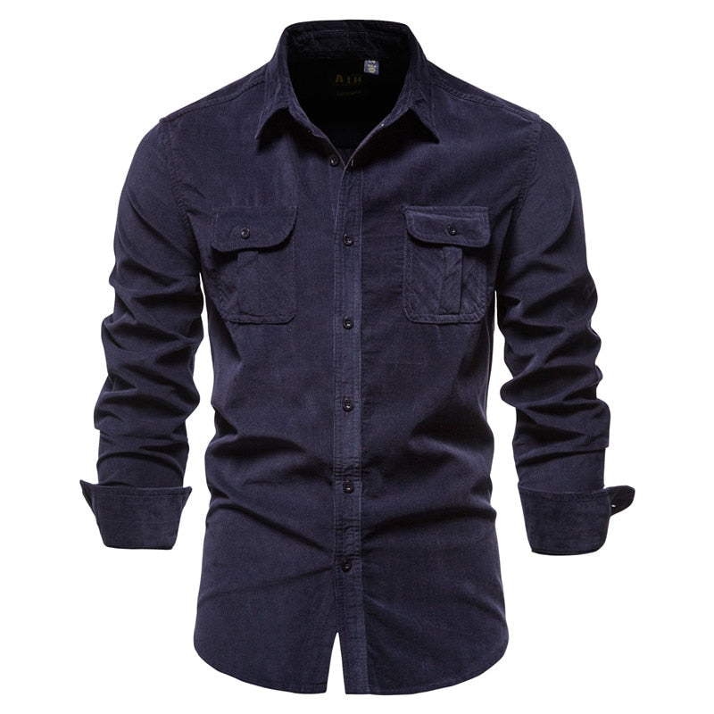 Men's Corduroy Long Sleeve Shirt Cotton Casual Tactical Workwear Ropa Hombre