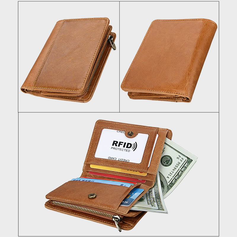 Men Retro Genuine Leather Multi Pocket Money Clip Wallet