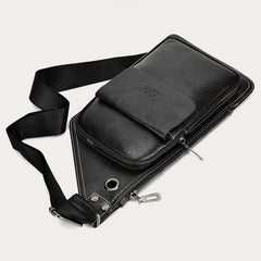 Men's Leather Crossbody Chest Bag Soft PU Leather Shoulder Bag