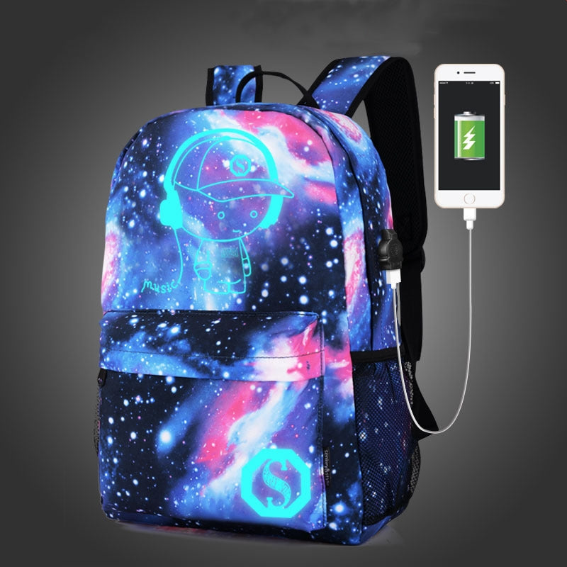 Luminous Men's Backpack Oxford Cloth Printed Backpack Girls' Schoolbag