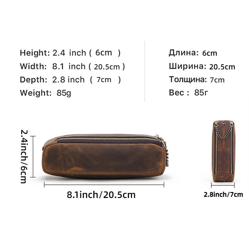 Vintage Pencil Bag Double Open Double Zipper Leather Multipurpose Cosmetic Bag Pencil Case