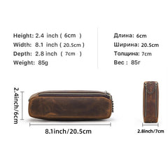 Vintage Pencil Bag Double Open Double Zipper Leather Multipurpose Cosmetic Bag Pencil Case