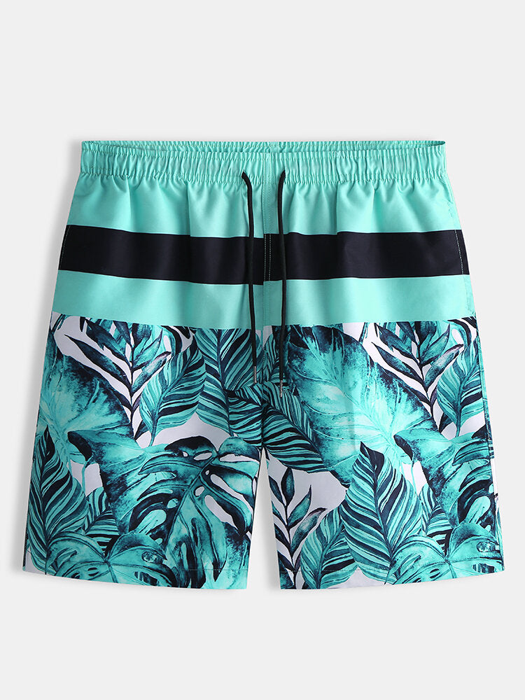 Mens Beach Striped Printing Casual Five Point Hawaii Style Shorts Pants