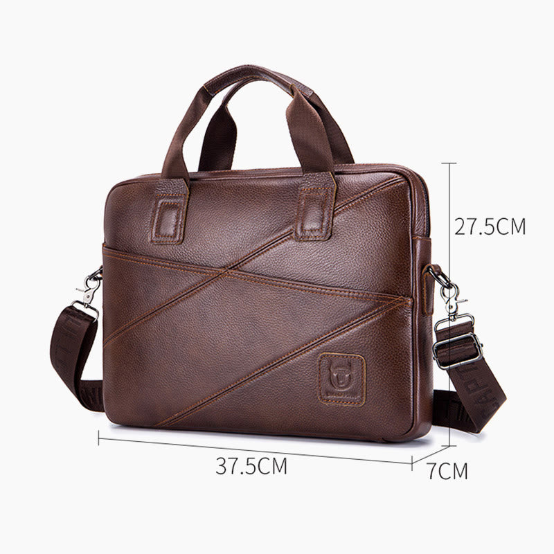 Men's Business Briefcase Simple Handbag Solid Color Leather Messenger Bag