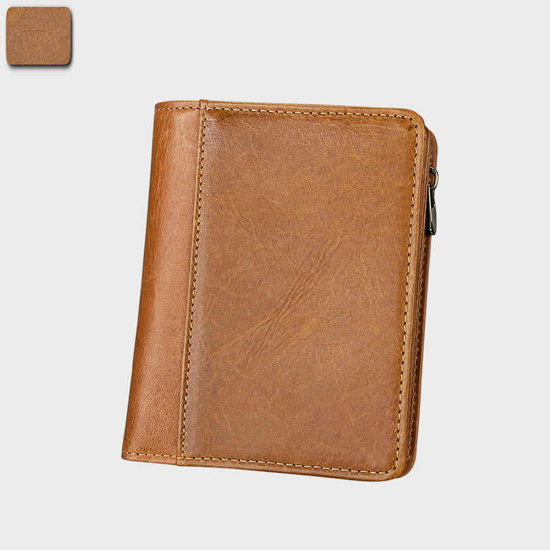 Men Retro Genuine Leather Multi Pocket Money Clip Wallet