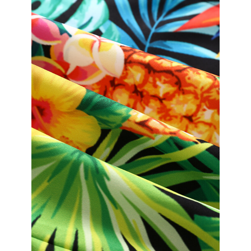 Mens Tropical Pineapple Print Holiday Mid Length Hawaii Style Drawstring Shorts