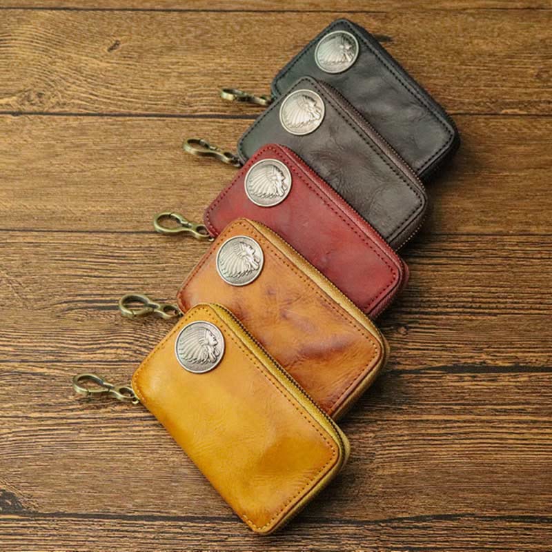 Handmade Zipper Waist Hanger Men's Waist Leather Wallet Multifunction Key Case