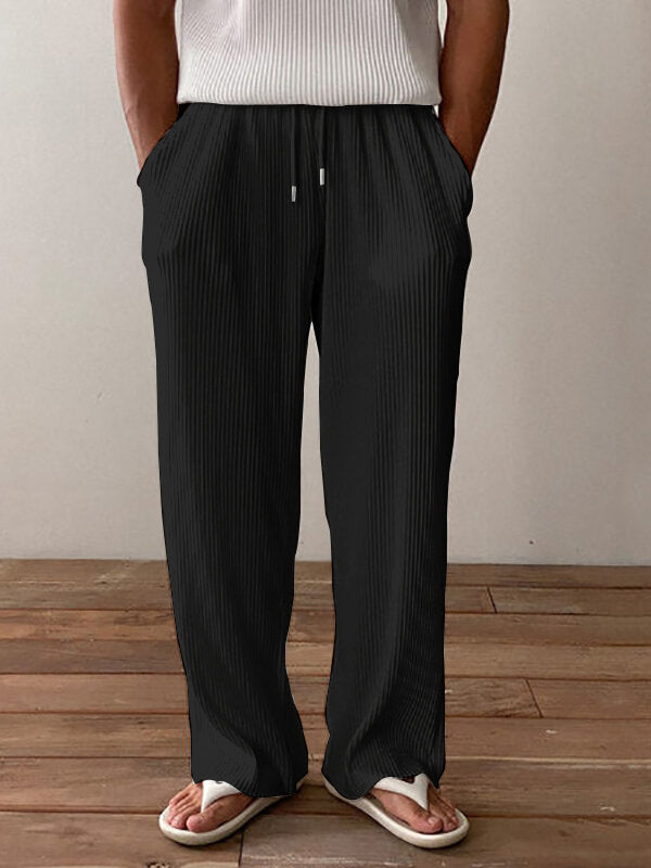 Men Plus Size S-5XL Casual Loose Fit Pleated Texture Straight Leg Pants