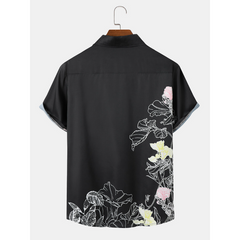 Men's Black Printed Button Short Sleeve Shirt