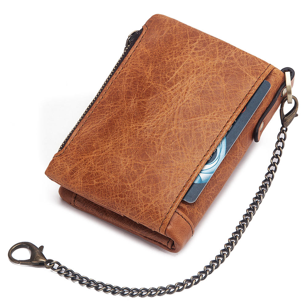 Vintage Top Layer Leather Card Holder US Wallet RFID Blockchain Men's Short Leather Wallet