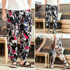 Men Cotton Ethnic Graffiti Print Oriental Harem Pants Plus Size