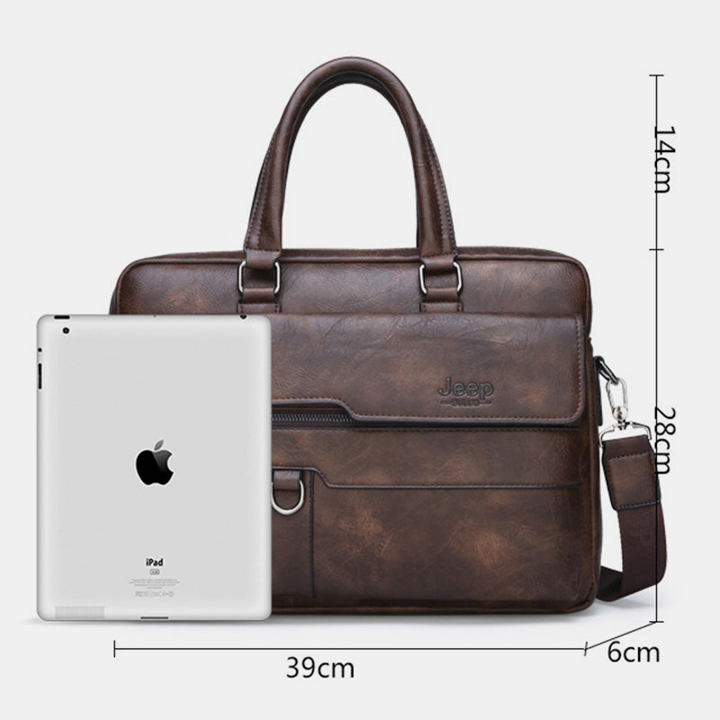 Men's Leather Backpack Lightweight Soft PU Messenger Bag Classic Slim Business Briefcase Messenger Bag