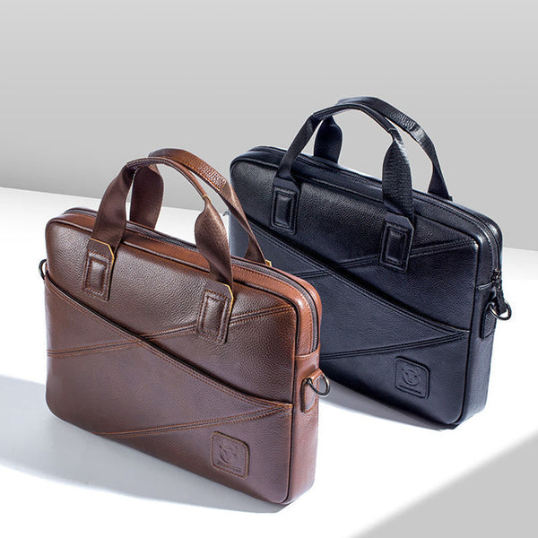 Men's Business Briefcase Simple Handbag Solid Color Leather Messenger Bag