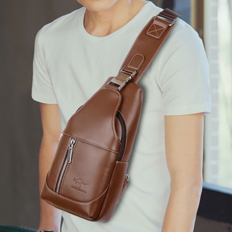 Men's Leather Shoulder Bag Casual Travel Waterproof Messenger Chest Messenger Bag