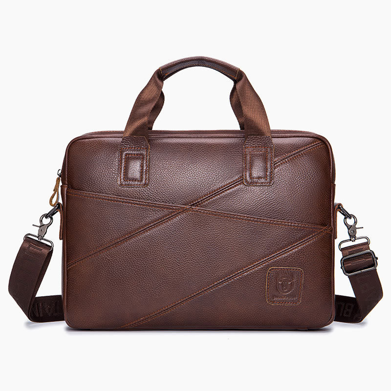 Men's Business Briefcase Simple Handbag Solid Color Leather Messenger Bag