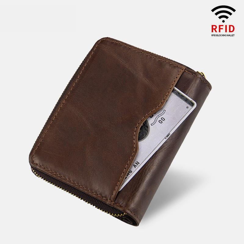 RFID Men's Leather Anti-theft Card Wallet Trifold Multi-Card Coin Purse