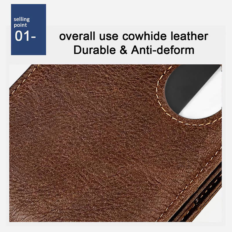 Men's Large Capacity Genuine Leather Airtag Wallet Multi Slot RFID Blocking Card Holder Wallet