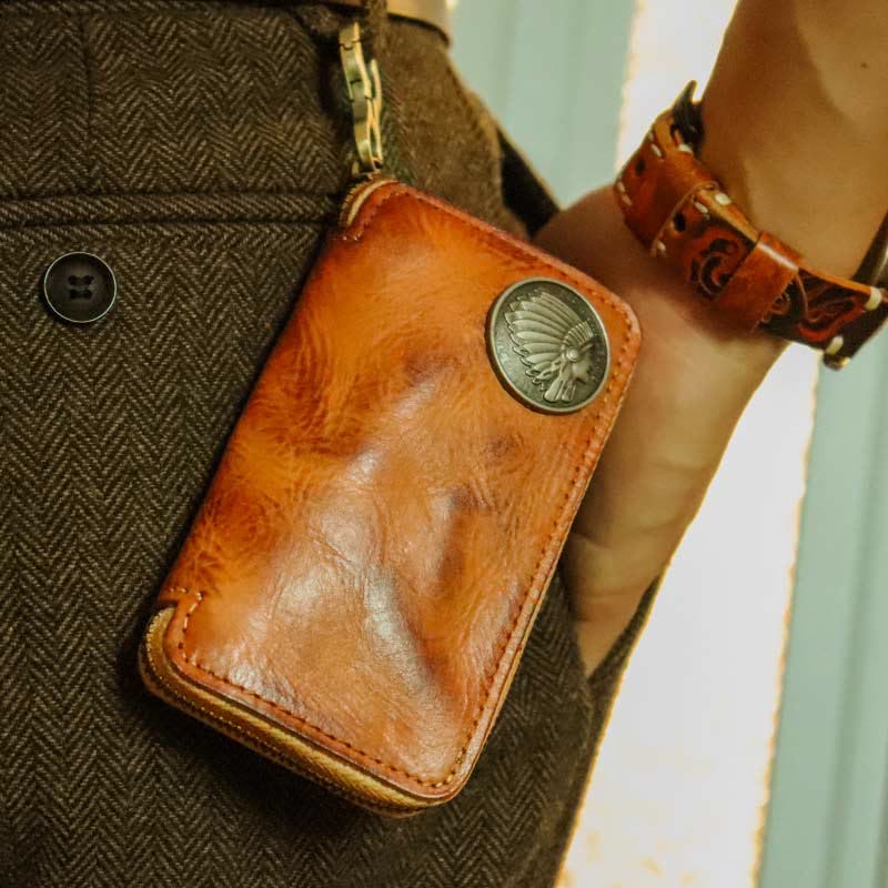 Handmade Zipper Waist Hanger Men's Waist Leather Wallet Multifunction Key Case