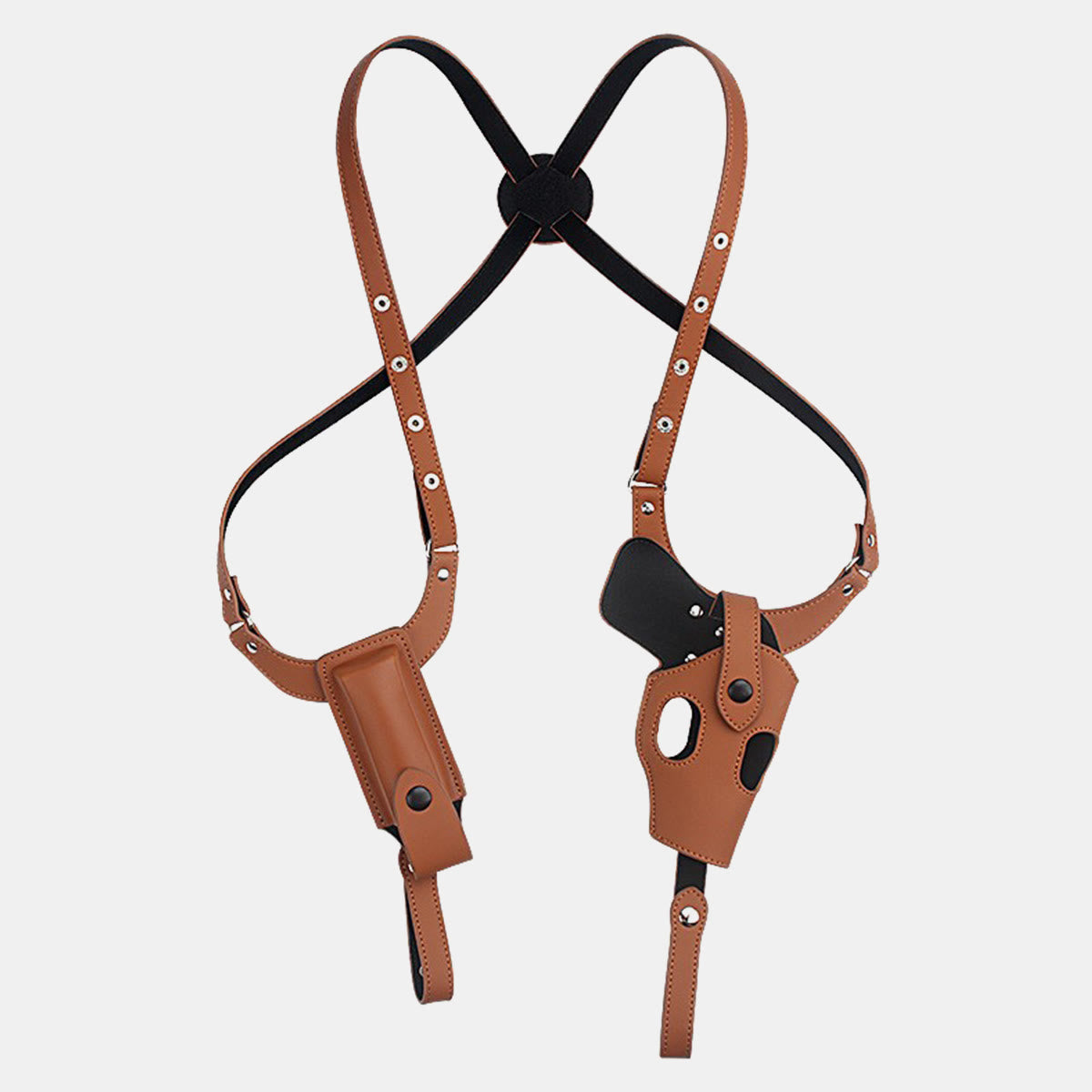 Leather Shoulder Holster with Dual Magazine Pockets Adjustable Hidden Underarm Bag Fits Glock 19/43/48