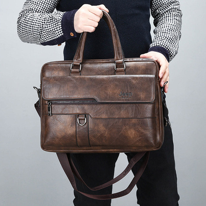 Men's Leather Backpack Lightweight Soft PU Messenger Bag Classic Slim Business Briefcase Messenger Bag