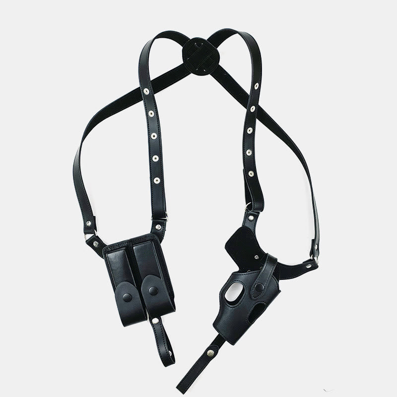 Leather Shoulder Holster with Dual Magazine Pockets Adjustable Hidden Underarm Bag Fits Glock 19/43/48