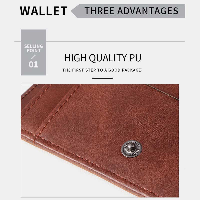 Men's Large Capacity Leather Wallet Credit Card Holder RFID Stealth Mode Tri-Fold Wallet Anti-theft Money Clip