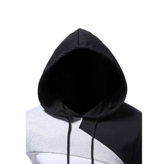 Men's Color Block Hoodie Lapel Long Sleeve Sweatshirt Contrast Color Casual Cotton Coat