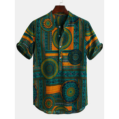 Men's Vintage Floral Ethnic T Shirts Summer Beach Dashiki Floral Casual Shirts