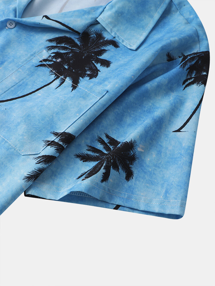 Men Coconut Tree Hawaii Style Casual Skin Friendly All Matched Soft Shirts