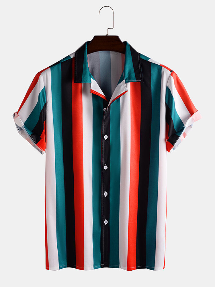 Mens Wide Striped Short Sleeve Shirts