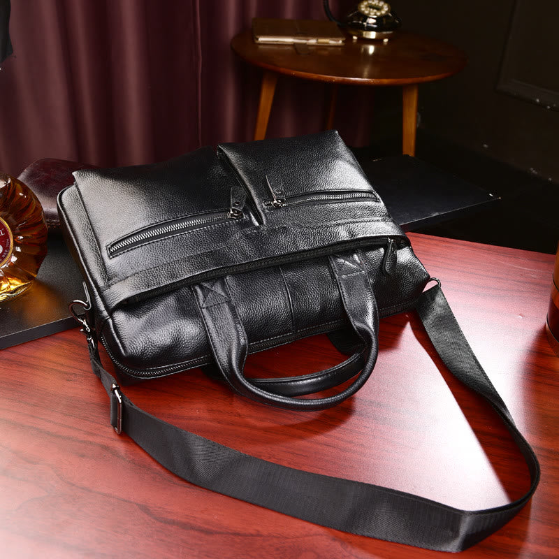 Genuine Leather Men's Briefcase Business Fit Laptop Vintage Bag