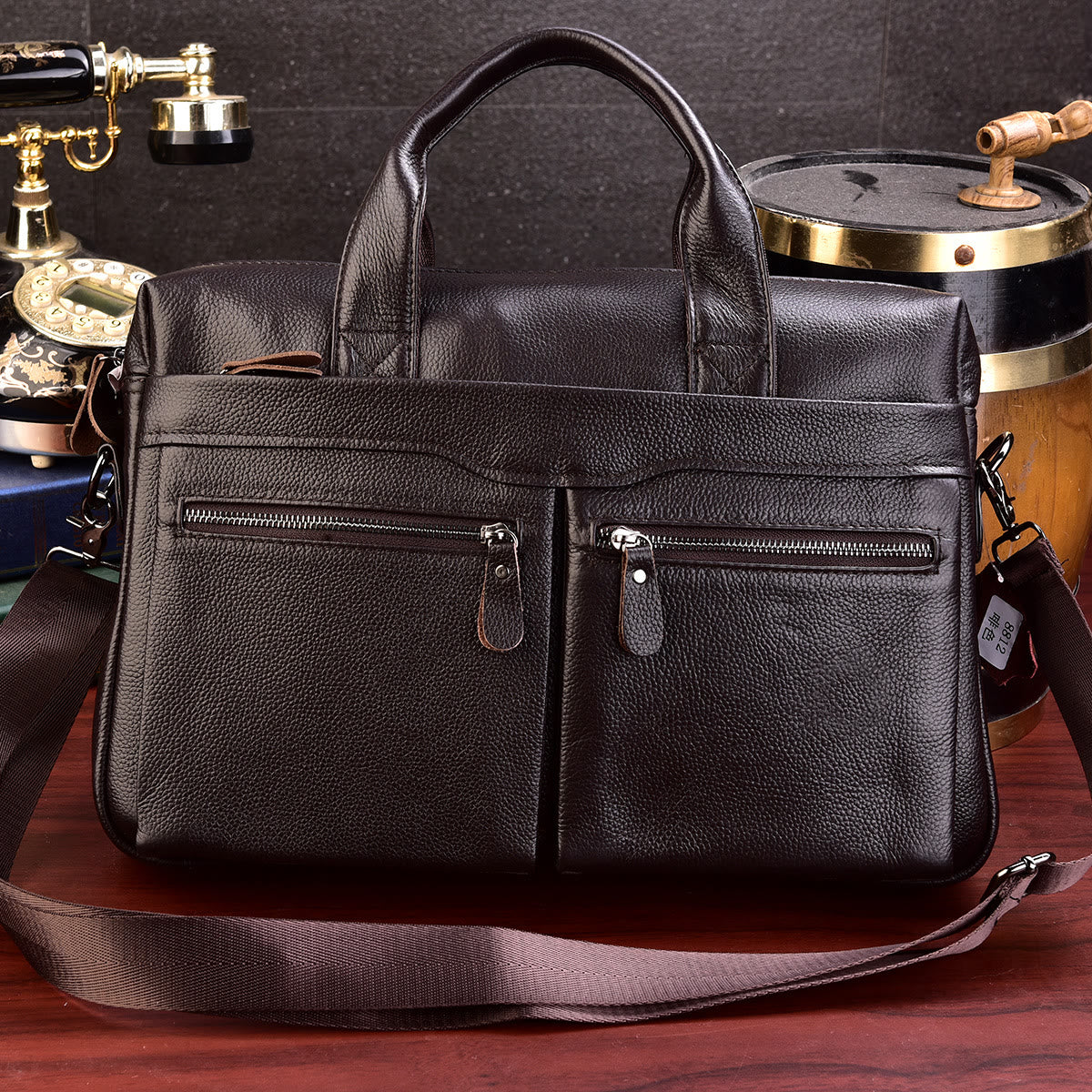 Genuine Leather Men's Briefcase Business Fit Laptop Vintage Bag